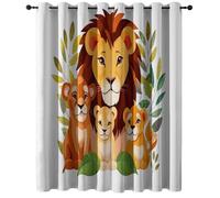 Blackout Curtains W 46" x L 90" (2 Panels) Eyelet Room Nursary Cartoon Lion Family Green Leaves Warmth Thermal Insulated Window Curtain 100% Privacy Window Treatment for Living Brown Green