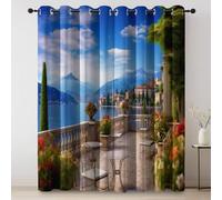 Blackout Curtains W 46" x L 90" (2 Panels), Vintage Architecture Castle Curtain for Bedroom Living Room, Eyelet Thermal Curtains, Window Treatments, Blue