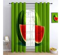 Blackout Curtains, W 55.1" x L 102.4", Green Fade-Resistant Thermal Insulated Window Treatment for Home Decor, Hand-Drawn Minimalist Fruit Watermelon Printed Pattern Curtains, 2 Panels