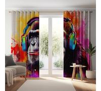 Blackout Curtains W 55" x L 102" 2 Panels, Durable and Easy-to-Clean Thermal Insulation Curtains - Graffiti Street Music Animals Gorillas Printed Drapes Suitable for Bedroom and Living Room Color