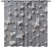 Blackout Curtains W 66" x L 72" 2 Panels Animal Butterfly Print Soft Thermal Insulated Eyelet Curtains for Living Room Grey Polyester Anti-Fade Privacy Drapes for Girls, Boys Bedroom