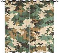 Blackout Curtains W 66" x L 72" 2 Panels Green Soft Thermal Insulated Eyelet Curtains for Living Room Military Classic Camouflage Polyester Anti-Fade Privacy Drapes for Girls, Boys Bedroom