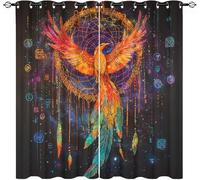 Blackout Curtains W 66" x L 90" 2 Panels Colorful Phoenix Dream Catcher Soft Thermal Insulated Eyelet Curtains for Living Room Colorful Polyester Anti-Fade Privacy Drapes for Girls, Boys Bedroom