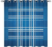 Blackout Curtains W 66" x L 90" 2 Panels Geometric Line Art Soft Thermal Insulated Eyelet Curtains for Living Room Blue Polyester Anti-Fade Privacy Drapes for Girls, Boys Bedroom