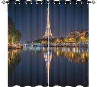 Blackout Curtains W 66" x L 90" 2 Panels Romantic City Architecture Soft Thermal Insulated Eyelet Curtains for Living Room Dark Blue Polyester Anti-Fade Privacy Drapes for Girls, Boys Bedroom