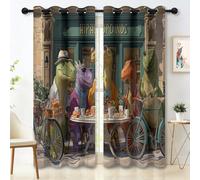Blackout Curtains W46 x L54 Inch, Multi-Coloured Cartoon Dinosaur Bicycle Printed Window Drapes with Eyelet, Thermal Insulated Curtains for Bedroom Living Room Nursery, 2 Panels, Teens
