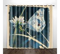 Blackout Curtains White Butterfly Green Thermal Eyelet Blackout Curtains For Living Room Reduce Noise Black Out Curtain Bedroom Curtains Eyelet Durable Polyester Sitting Room Curtin 2x140x240cm
