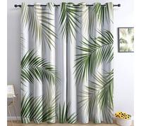 Blackout curtains White Green Printed Curtains Eyelet Blackout Curtains Vintage Watercolor Leaves Print Pattern Light Blocking Window Drapes W 46" x L 54" (2 Panels) for Kids Bedroom Living Room