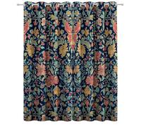 Blackout Curtains William Morris Flowers And Birds Pattern Eyelet Curtain Dark Blue Insulation Curtain for Living Room Bedroom Window Printed Curtain W 29.5" x L 65" (2 Panels) indoor Curtains