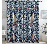 Blackout Curtains William Morris Plants Birds printed curtains W 46" x L 54" (2 Panels) Eyelet Curtain for kids bedroom Blue Noise Reducing Window Treatment Sets for Living Room Bedroom