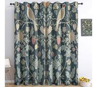 Blackout Curtains William Morris Strawberry Thief Opaque Curtain Eyelet Curtains 3D Print Thermal Insulated Curtains for Living Room Children's Bedroom Window Decora, W52 x L84 Inch, 2 Panels
