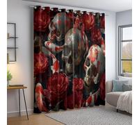 Blackout Curtains with Abstract Skull Flowers Pattern Red - Thermal Insulated Light Reducing Curtains for Bedroom Living Room,Eyelet Window Rod Pocket W 46.06" x L 54.33"(2 Panels)