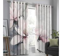 Blackout Curtains With Elegant Magnolia Pattern, 2 Pieces Light Gray Polyester Curtains With Eyelets, Each 55 X 90 Inch, Flower Oil Painting Room Darkening Curtain Drapes For Living Room Bedroom