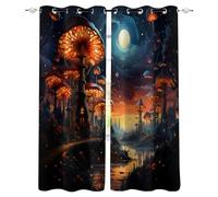 Blackout Curtains with Eyelet 3D Forest Mushroom Butterfly Pattern Polyester Soft Thermal Insulated Curtain Drapes for Bedroom Living Dining Room Kitchen Window Decor W120 x H140 cm, 2 Panels