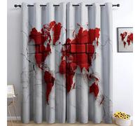 Blackout Curtains with Eyelet, 55.1" x 102.4" (W x L) (2 Panels) Thermal Insulated Room Curtains with Artistic Brick Wall World Map Pattern Decor for Bedroom - Cream Energy-Saving Sets