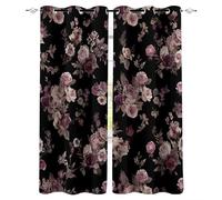 Blackout Curtains with Eyelet W264 x H242 cm 3D Luxury Plant Flower Rose Peony Printing Polyester Thermal Insulated Curtain Drapes for Bedroom Living Room Children's Room Window Decorate, 2 Panels