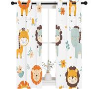 Blackout Curtains with Giraffe Elephant Flowers Pattern, Living Room Bedroom Boys and Girls Eyelet Thermal Curtains W29 x L36 Inch, 2 Panels, Jungle Animals, A261