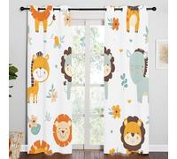 Blackout Curtains with Giraffe Elephant Flowers Pattern, Living Room Bedroom Boys and Girls Eyelet Thermal Curtains W46 x L54 Inch, 2 Panels, Jungle Animals, A261