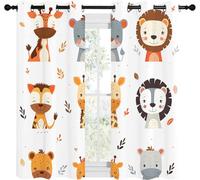 Blackout Curtains with Giraffe Elephant Lion Pattern, Living Room Bedroom Boys and Girls Eyelet Thermal Curtains W46 x L36 Inch, 2 Panels, Cartoon Forest Animals, A236