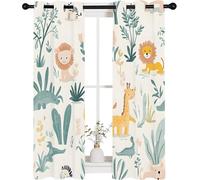 Blackout Curtains with Giraffe Lion Pattern, Living Room Bedroom Boy Girl Child Eyelet Thermal Curtains W29 x L36 Inch, 2 Panels, Jungle Animals, A241