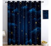 Blackout Curtains with Print 29.5 x 65 Inch, Abstract Golden Stars In The Night Sky Thermal Insulated Noise-Reducing Curtains, Energy-Saving Fully Lined Light-Blocking Drapes for Living Room, Blue