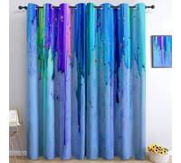 Blackout Curtains with Print 46 x 54 Inch, Abstract Paint Drip Pattern Thermal Insulated Noise-Reducing Curtains, Energy-Saving Fully Lined Light-Blocking Drapes for Bedroom Living Room, Blue