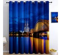 Blackout Curtains with Print 46 x 72 Inch, German Church At Night Thermal Insulated Noise-Reducing Curtains, Energy-Saving Fully Lined Light-Blocking Drapes for Bedroom Living Room, Blue