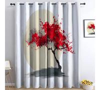 Blackout Curtains with Print Cream, Retro Plant Cherry Blossom Super Soft Thermal Insulated Grommet Drapes, Energy Curtains for Living Room Bedroom Dining Office, 66 x 72 Inch, 2 Panels