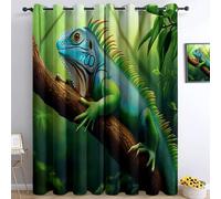 Blackout Curtains with Print Green, Realistic Iguana On The Tree Super Soft Thermal Insulated Grommet Drapes, Energy Curtains for Living Room Bedroom Dining Office, 55 x 102 Inch, 2 Panels