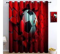 Blackout Curtains with Print Red, Sports Football Breaking Through The Wall Super Soft Thermal Insulated Grommet Drapes, Energy Curtains for Living Room Bedroom Dining Office, 66 x 72 Inch, 2 Panels