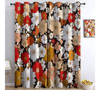 Blackout Curtains with Print White, Japanese Style Flowers Super Soft Thermal Insulated Grommet Drapes, Energy Curtains for Living Room Bedroom Dining Office, 46 x 72 Inch, 2 Panels