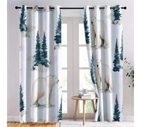 Blackout Curtains with Print White, Simple Polar Bear Pine Tree Super Soft Thermal Insulated Grommet Drapes, Energy Curtains for Living Room Bedroom Dining Office, 46 x 54 Inch, 2 Panels