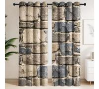 Blackout Curtains with rustic industrial for bedroom living room | stone wall texture Eyelet Thermal Insulated Curtain, brown Ring Top Window Treatments Home Decor Drapes 55" x 84 " 2 panles