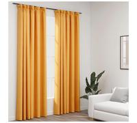 Blackout Curtains Yellow 140x245cm 2pc set Linen-Look 100% Polyester with Hooks.