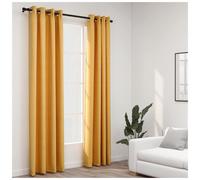 Blackout Curtains Yellow 140x245cm 2pcs Set Linen-Look 100% Polyester Grommeted