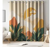 Blackout Curtains Yellow Window Drapes with Minimalist Landscape Sun Printed Thermal Insulated Window Curtain Panels Adjustable Thermal Insulated Noise Reducing Curtains of 66 x 72 Inch