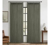 Blackout Extra Wide Pleated Linen Greenish Grey Curtains 84 Inches Long | Memory Shape Pleat Dual Layer Farmhouse Insulated Noise Reducing Windows Drapes 7 FT Length 2 Panels Set for Living Room
