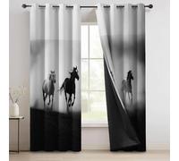 Blackout Eyelet Black Desert Curtains Thermal Insulated Noise Reducing, Horse Super Soft Curtains W 46" x L 90" (2 Panels) for Living Room Bedroom Soundproof Drapes