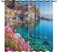 Blackout Eyelet Curtains 2 Panels W 36" x L 84" Landscape Of Cinque Terre, Italy Thermal Insulated Drapes for Bedroom, Natural Scenery Soft Washable Anti-fade Opaque Curtains for Living Room/Kitchen