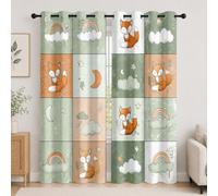 Blackout Eyelet Curtains 2 Panels W 46" x L 54" Cartoon Clouds Fox Rainbow for Bedroom, Living Room Window Decorc Thermal Insulated Drapes Green Soft Washable Anti-fade Opaque Curtains