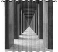 Blackout Eyelet Curtains 2 Panels W 46" x L 54" Geometric Architecture Thermal Insulated Drapes for Bedroom, Black Soft Washable Anti-fade Opaque Curtains for Living Room/Kitchen