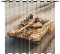 Blackout Eyelet Curtains 2 Panels W 46" x L 54" Modern War Tanks Thermal Insulated Drapes for Bedroom, Desert Yellow Soft Washable Anti-fade Opaque Curtains for Living Room/Kitchen