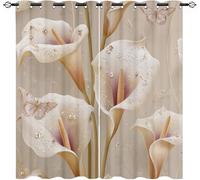 Blackout Eyelet Curtains 2 Panels W 46" x L 72" Calla Lily Relief Thermal Insulated Drapes for Bedroom, Light Beige Soft Washable Anti-fade Opaque Curtains for Living Room/Kitchen
