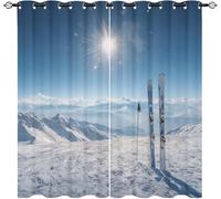 Blackout Eyelet Curtains 2 Panels W 46" x L 72" Ski Theme Thermal Insulated Drapes for Bedroom, Natural Scenery Soft Washable Anti-fade Opaque Curtains for Living Room/Kitchen