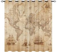 Blackout Eyelet Curtains 2 Panels W 66" x L 90" Ancient Nautical Charts Thermal Insulated Drapes for Bedroom, Retro Style Soft Washable Anti-fade Opaque Curtains for Living Room/Kitchen