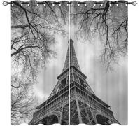Blackout Eyelet Curtains 2 Panels W 66" x L 90" Iron Tower Architecture Thermal Insulated Drapes for Bedroom, Black And White Soft Washable Anti-fade Opaque Curtains for Living Room/Kitchen
