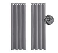 Blackout Eyelet Curtains 65 x 140 cm Energy Saving Thermal Insulated Blackout Window Curtains with Eyelet for Living Room, Light Grey