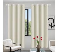 Blackout Eyelet Curtains for Living Room 140 x 300 cm Thermal Insulated Energy Saving Black Out Thermal Ring Top Curtain for Classical Bedroom, Beige