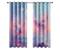 Blackout Eyelet Curtains Light Blue Butterfly Thermal Blackout Curtains for Bedroom Living Room Black Out Curtain Reduce Noise Eyelet Curtins Durable Polyester Thick Window Curtain 2x75x166cm