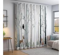 Blackout Eyelet Curtains, Minimalism Forest Animals Fox Pattern Thermal Lined Printed Drapes - W 66" x L 90" (2 Panels) for Bedroom Living Room Window White